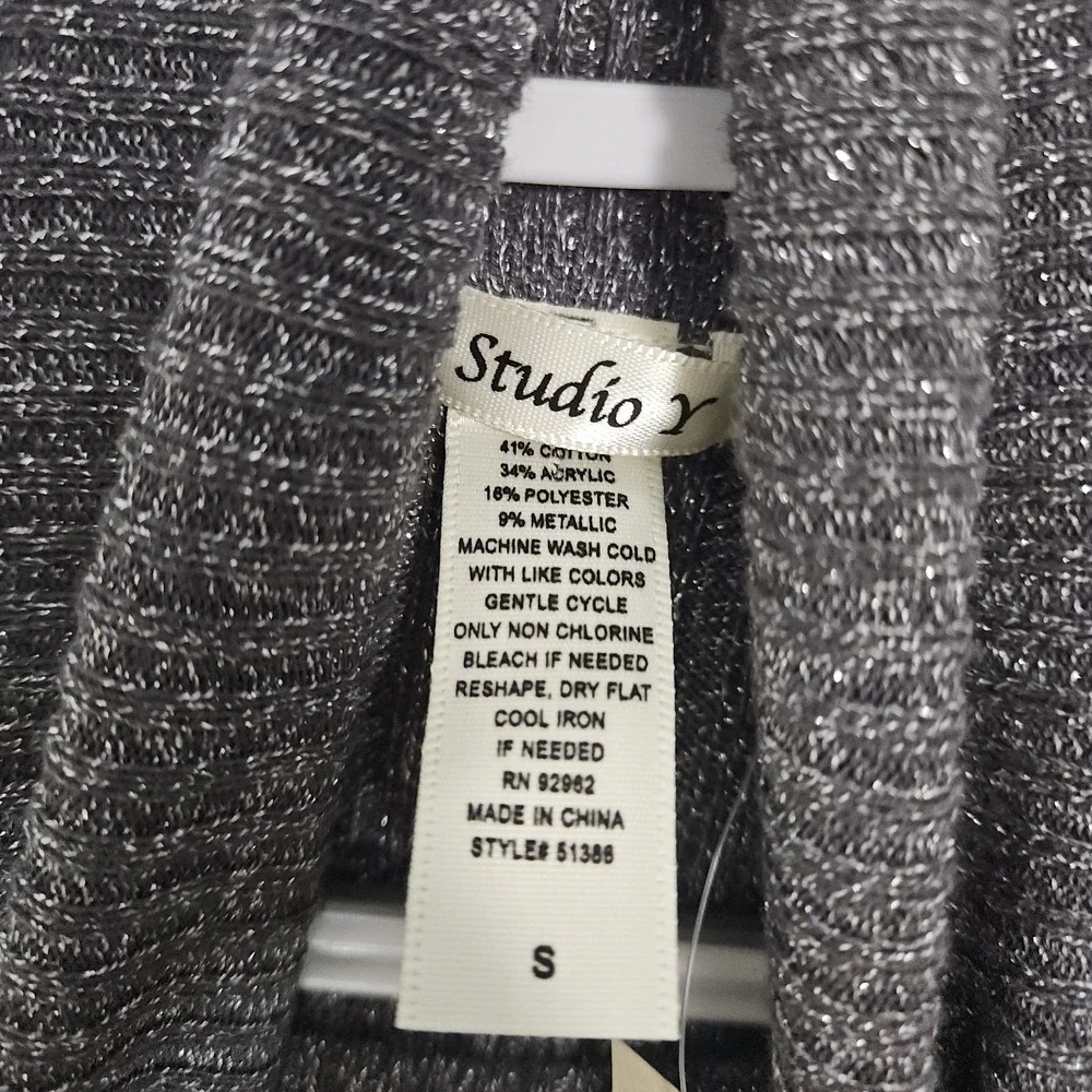 Turtleneck‎ Sweater Women Small Silver Metallic Ribbed Studio Y Sparkle NWT